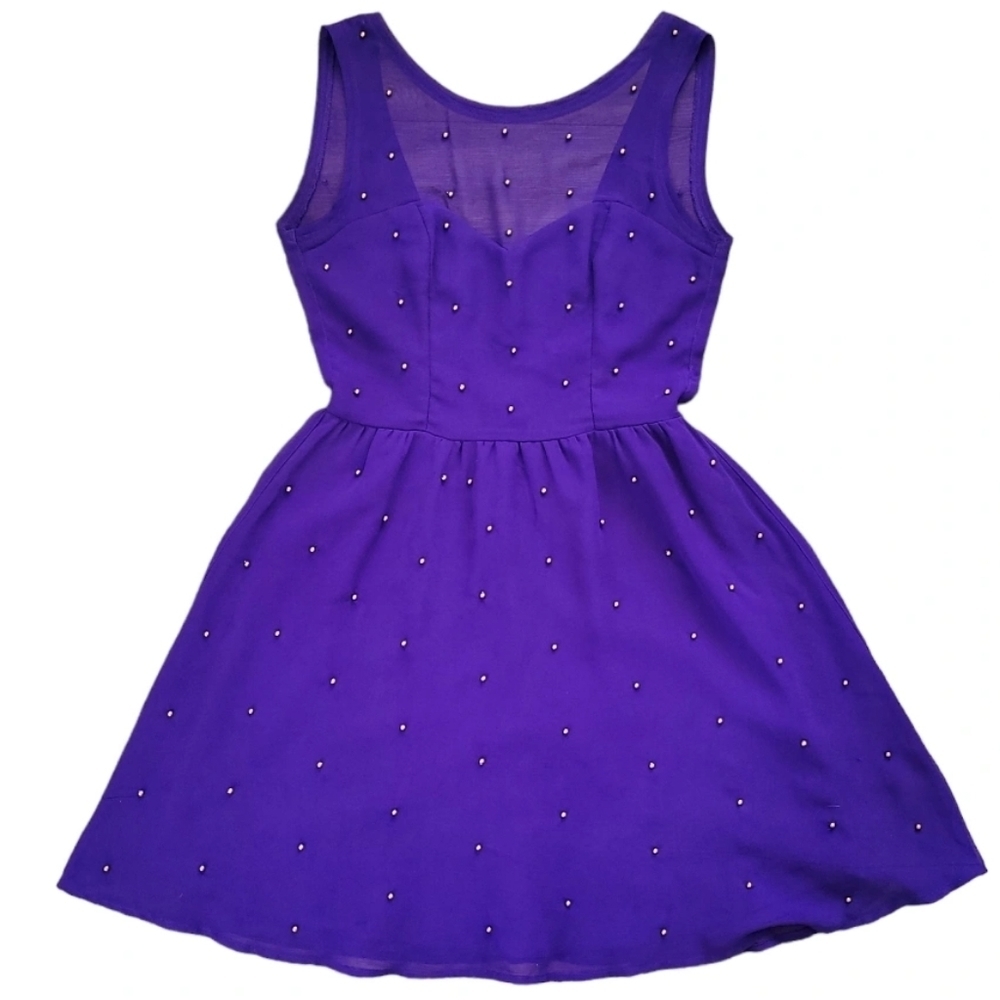 LIPSY x Pixie Lott Purple Knee-Length Dress w/ Sweetheart Neck & Gold Beads